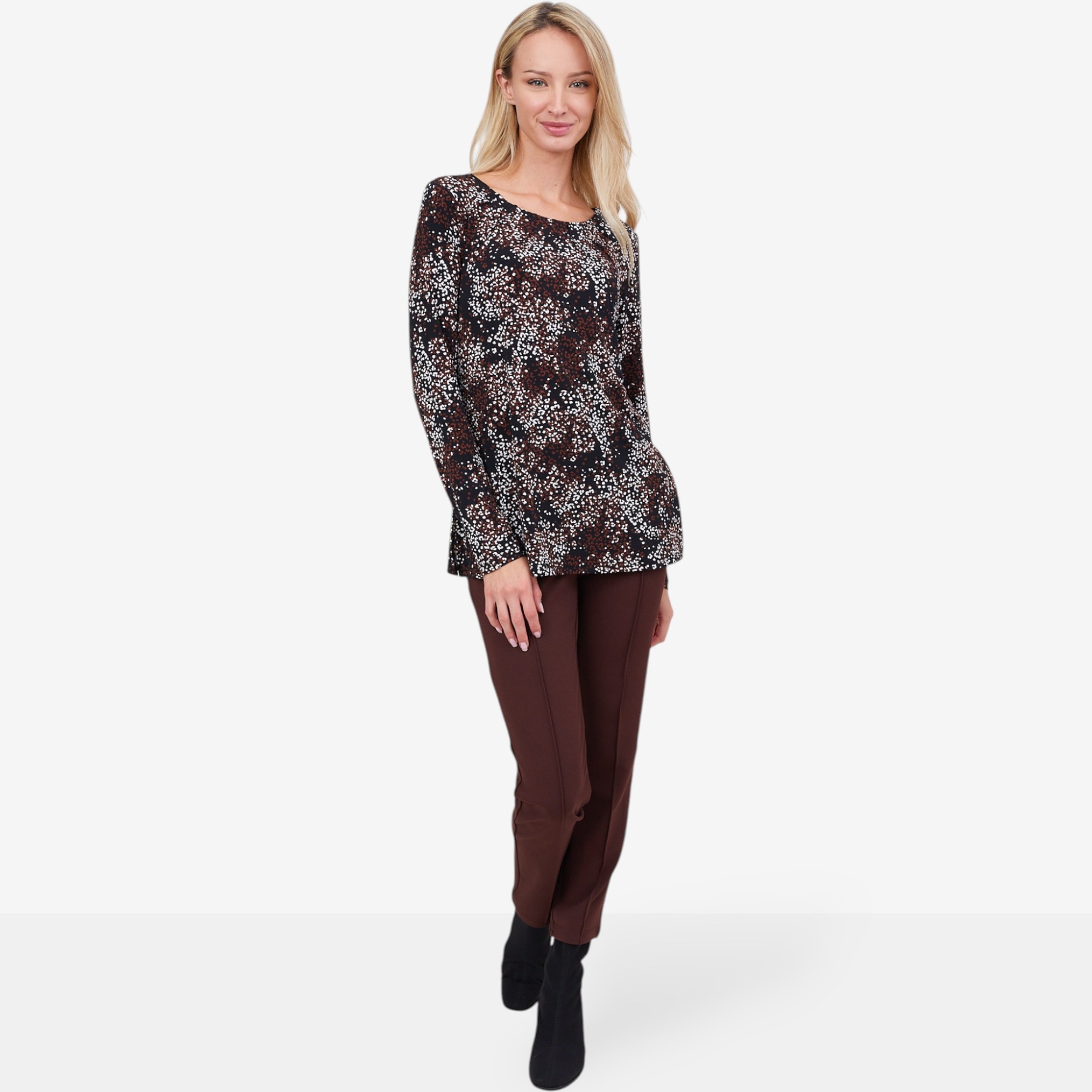 Nina Leonard Long Sleeve Pleat Neck Top - TSC.ca