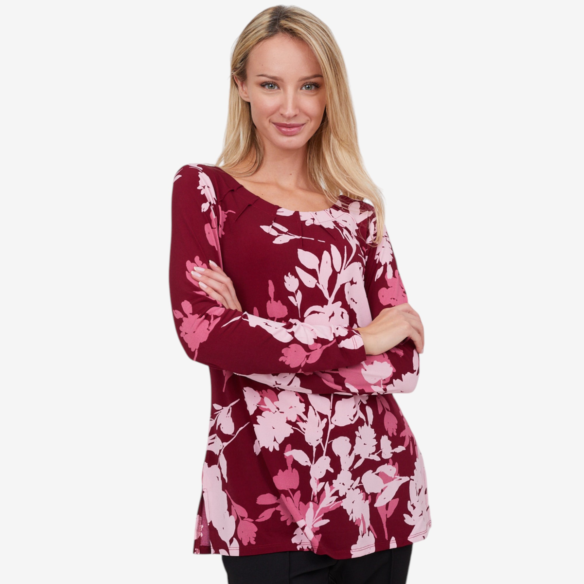 Nina Leonard Long Sleeve Pleat Neck Top - TSC.ca