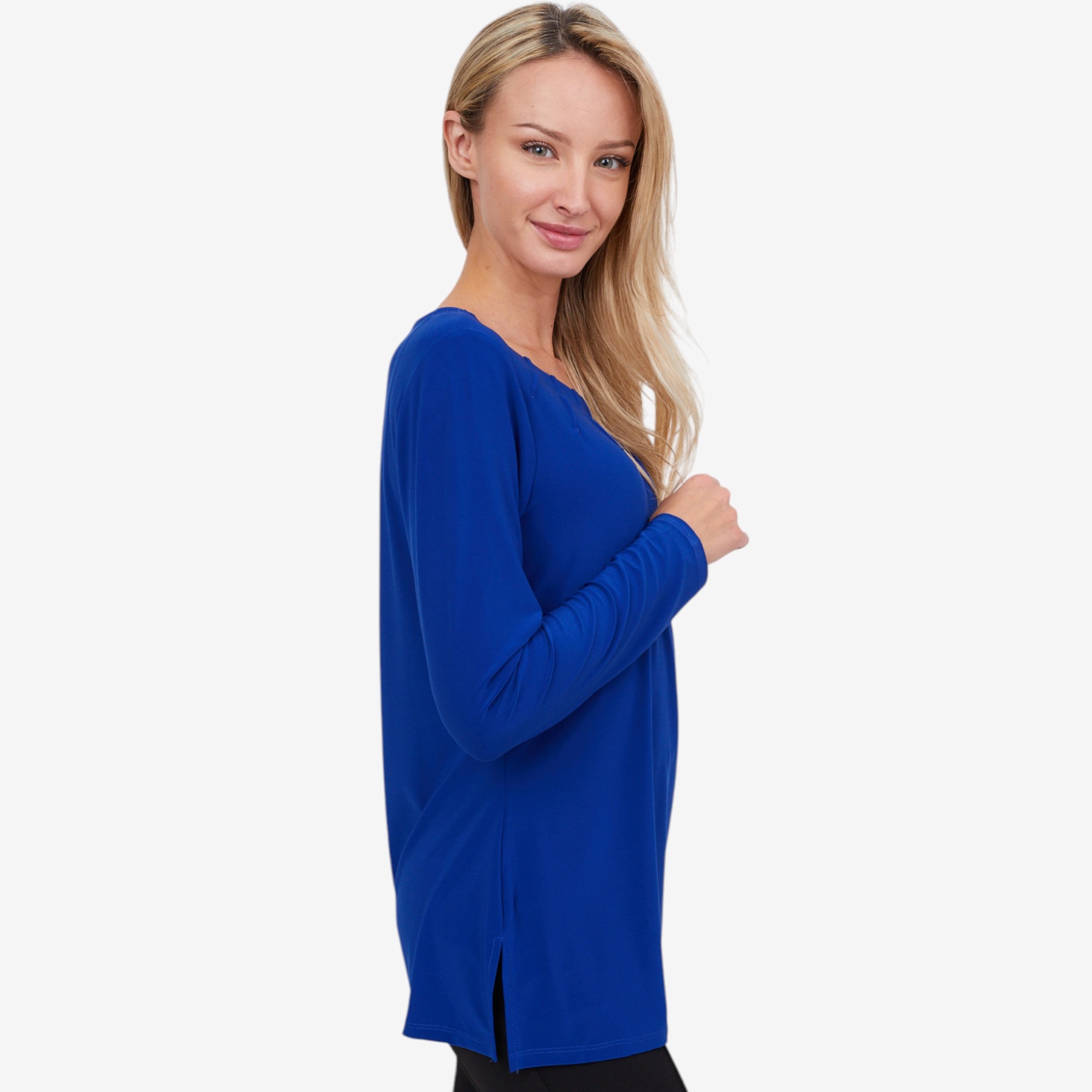 Nina Leonard Long Sleeve Pleat Neck Top - TSC.ca