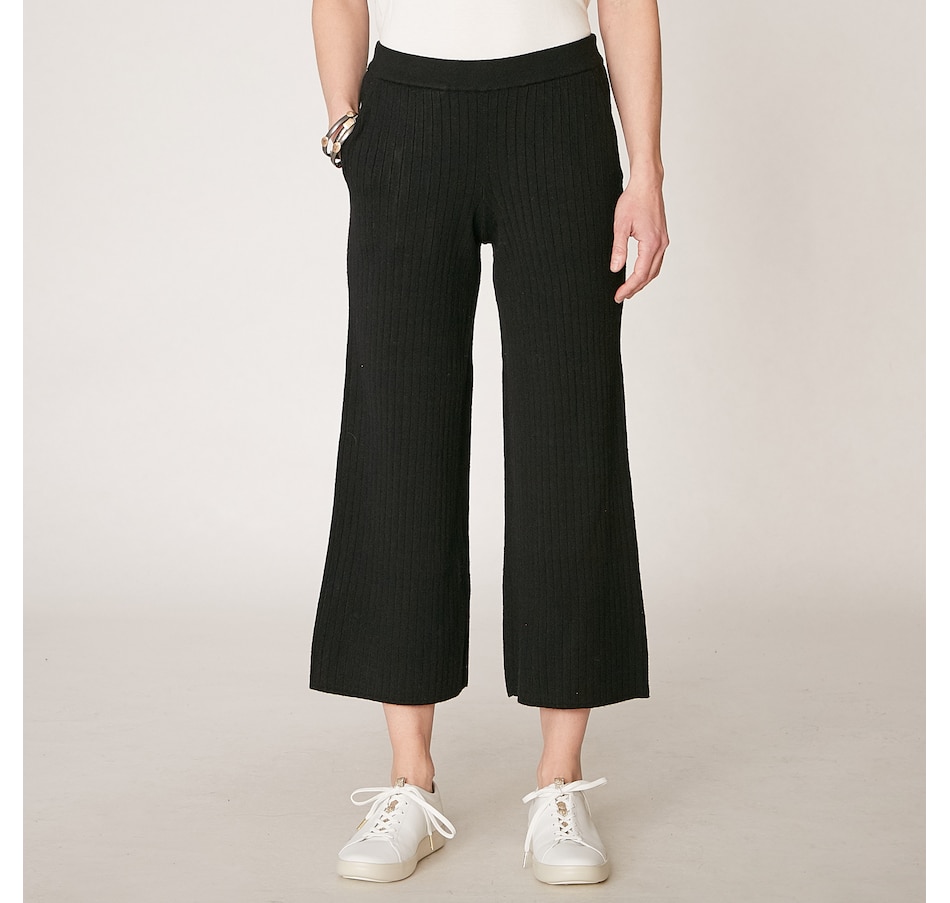 Image 216763_BLK.jpg, Product 216-763 / Price $74.88, WynneLayers Cropped Rib Wide Leg Sweater Knit Pants from Wynnelayers on TSC.ca's Clothing & Shoes department