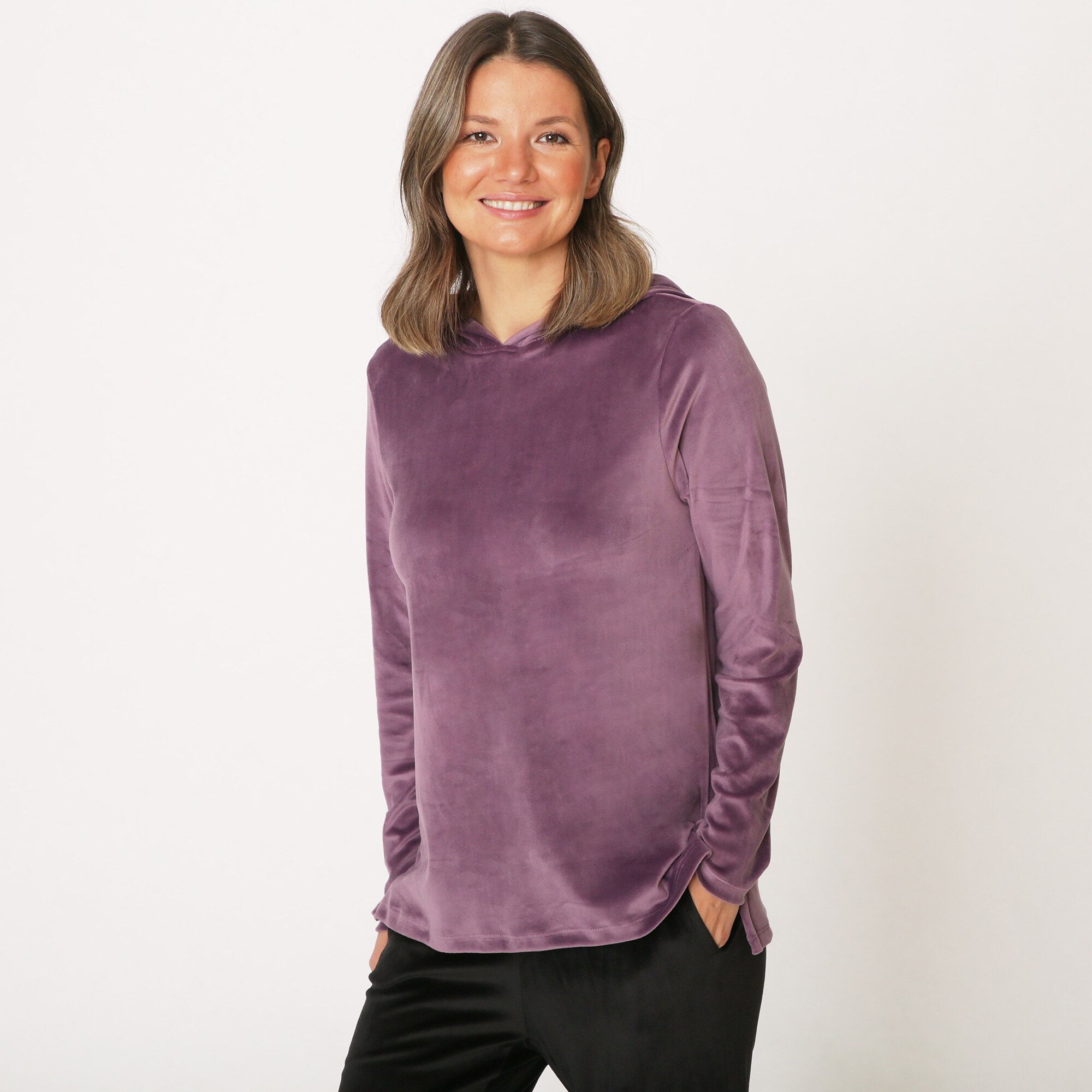 Kim & Co Stretch Velour Long Sleeve Hoodie