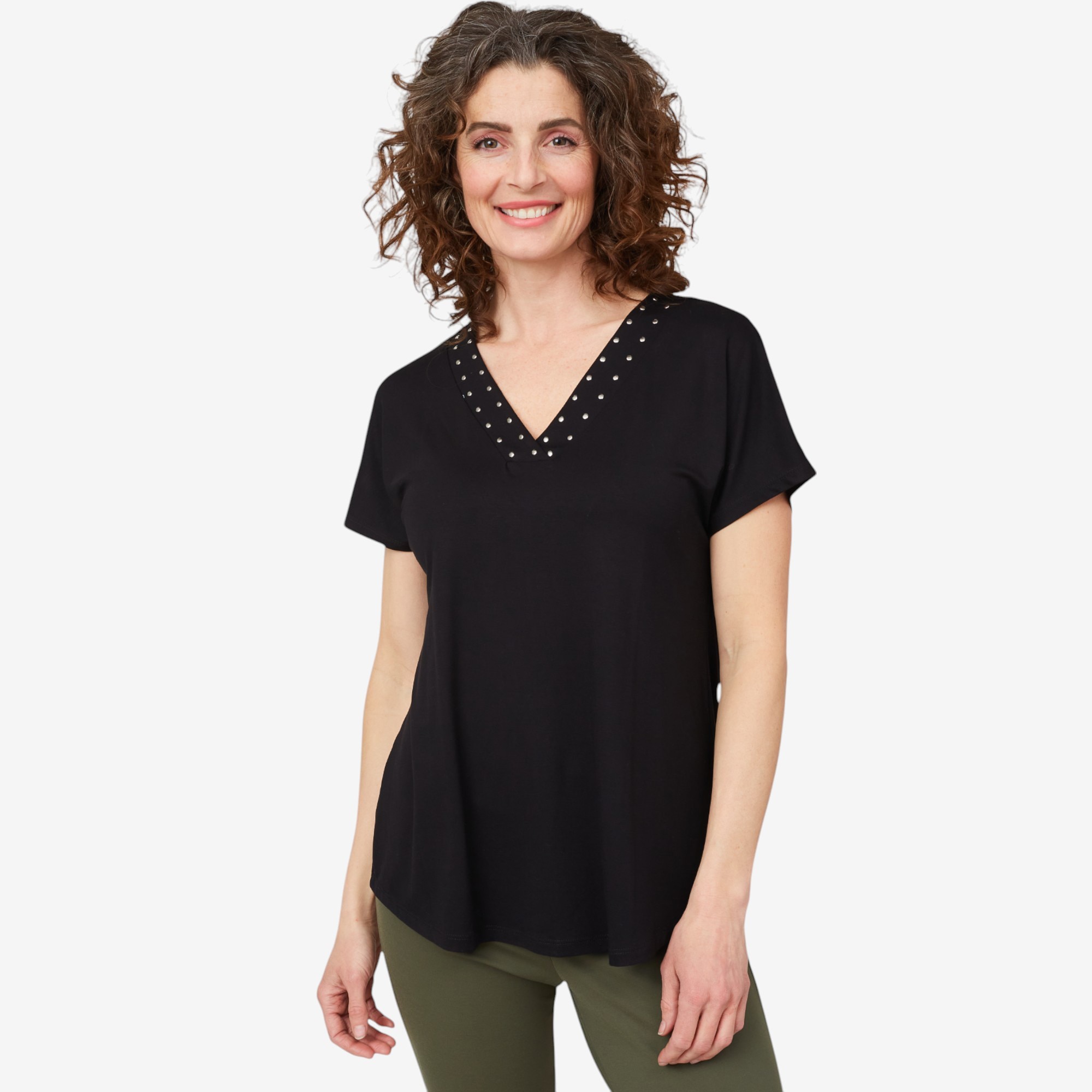 Mr. Max Ultra Modal V-Neck Cap Sleeve Top with Embellishment Mr. Max Ultra Modal V-Neck Cap Sleeve Top with Embellishment
