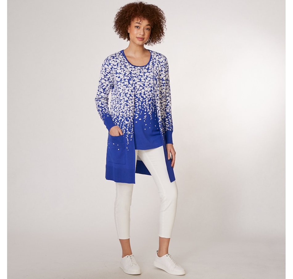 Nina Leonard Long Sleeve Jacquard Cardigan