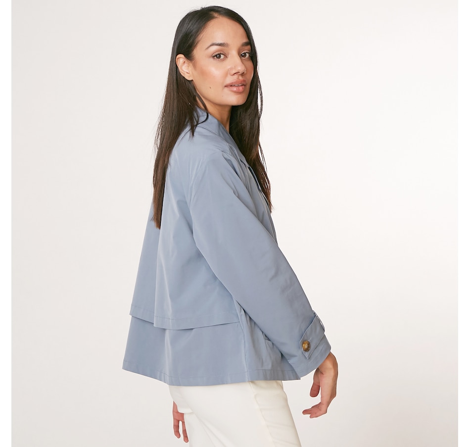 MarlaWynne WynneLayers Cropped Double-Breasted Trench Jacket - Blue - Size 1x