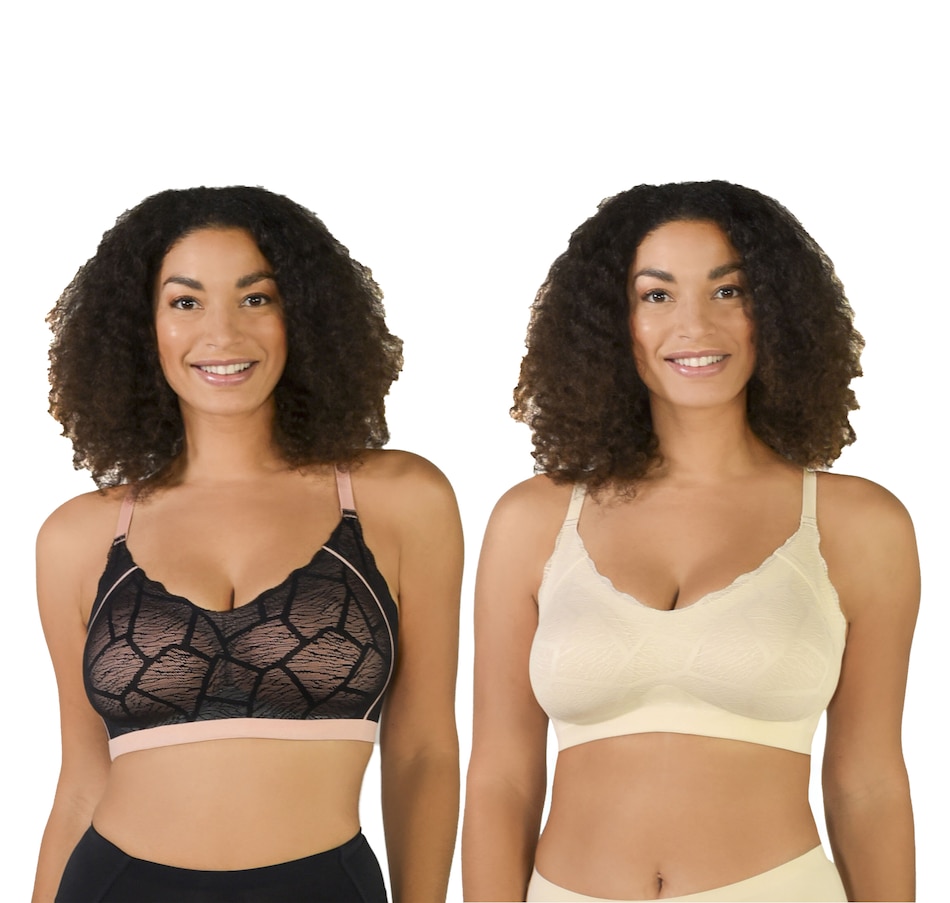 Rhonda Shear 2 Pack Scalloped Edge Flat Lace Bra With Removable Pads