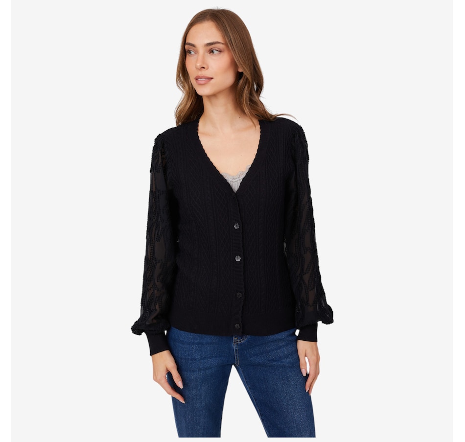 Image 217672_BLK.jpg, Product 217-672 / Price $24.33, Tower Hill by Christie Brinkley Mixed Media Cable Knit Sweater from Tower Hill on TSC.ca's Fashion department