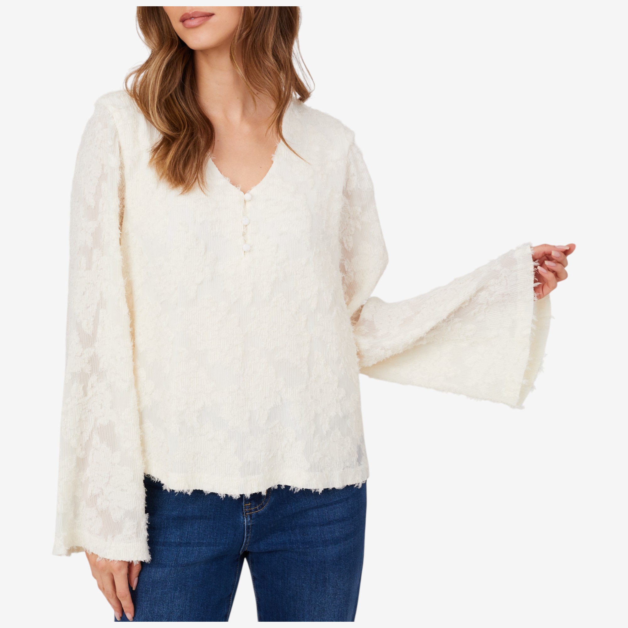 TWRHLL by Christie Brinkley Textured Pleated Chiffon Top