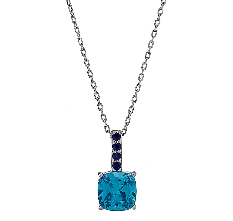 Image 218024_AQBSA.jpg, Product 218-024 / Price $39.33, Gem Illusions Sterling Silver Simulated Gemstone & Sapphire Cushion Cut Pendant with Chain from Gem Illusions on TSC.ca's Jewellery department
