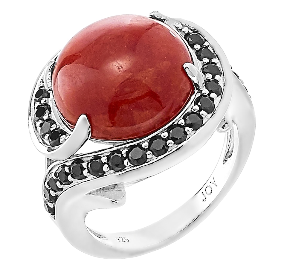 Image 218145.jpg, Product 218-145 / Price $121.00, Jade of Yesteryear Sterling Silver Red Jade Cabochon and Black Spinel Ring from Jade of Yesteryear on TSC.ca's Jewellery department