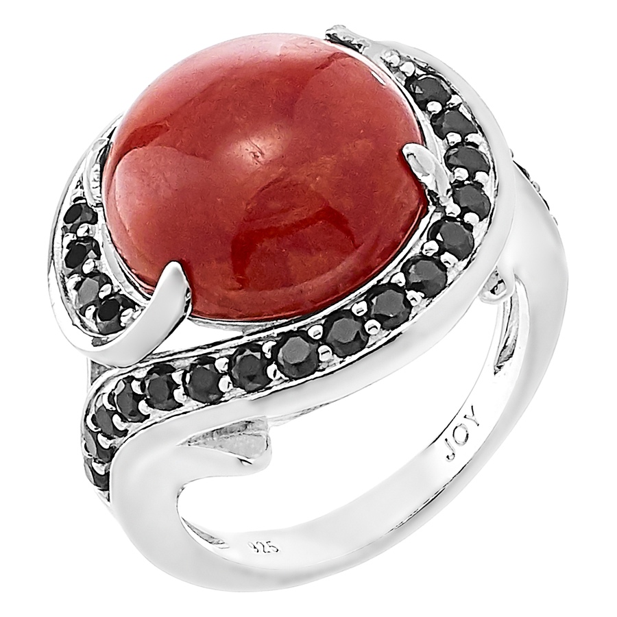 Image 218145.jpg, Product 218-145 / Price $69.88, Jade of Yesteryear Sterling Silver Red Jade Cabochon and Black Spinel Ring from Jade of Yesteryear on TSC.ca's Jewellery department