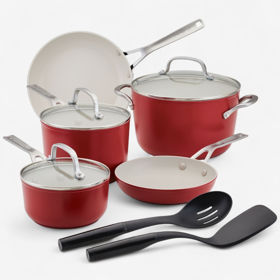 Image 219106.jpg, Product 219-106 / Price $199.99, KitchenAid 10-Piece Cookware Set in Empire Red (TSC exclusive colour) from KitchenAid on TSC.ca's Kitchen department