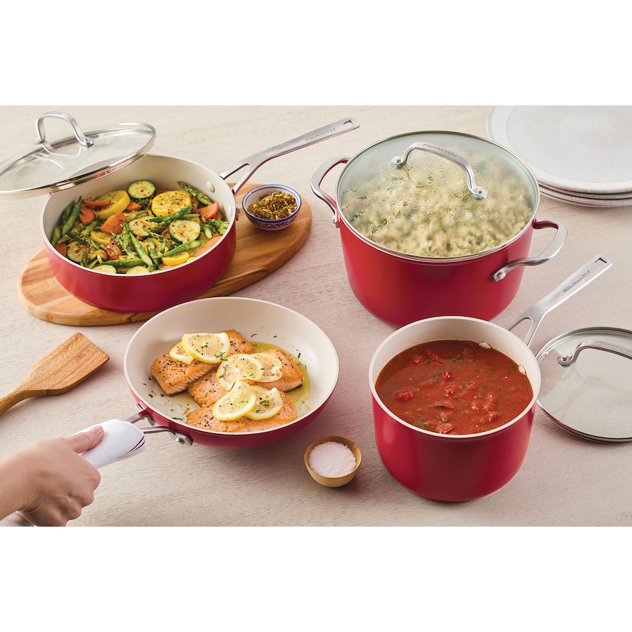 Image 219106_ALTMORE2.jpg, Product 219-106 / Price $199.99, KitchenAid 10-Piece Cookware Set in Empire Red (TSC exclusive colour) from KitchenAid on TSC.ca's Kitchen department