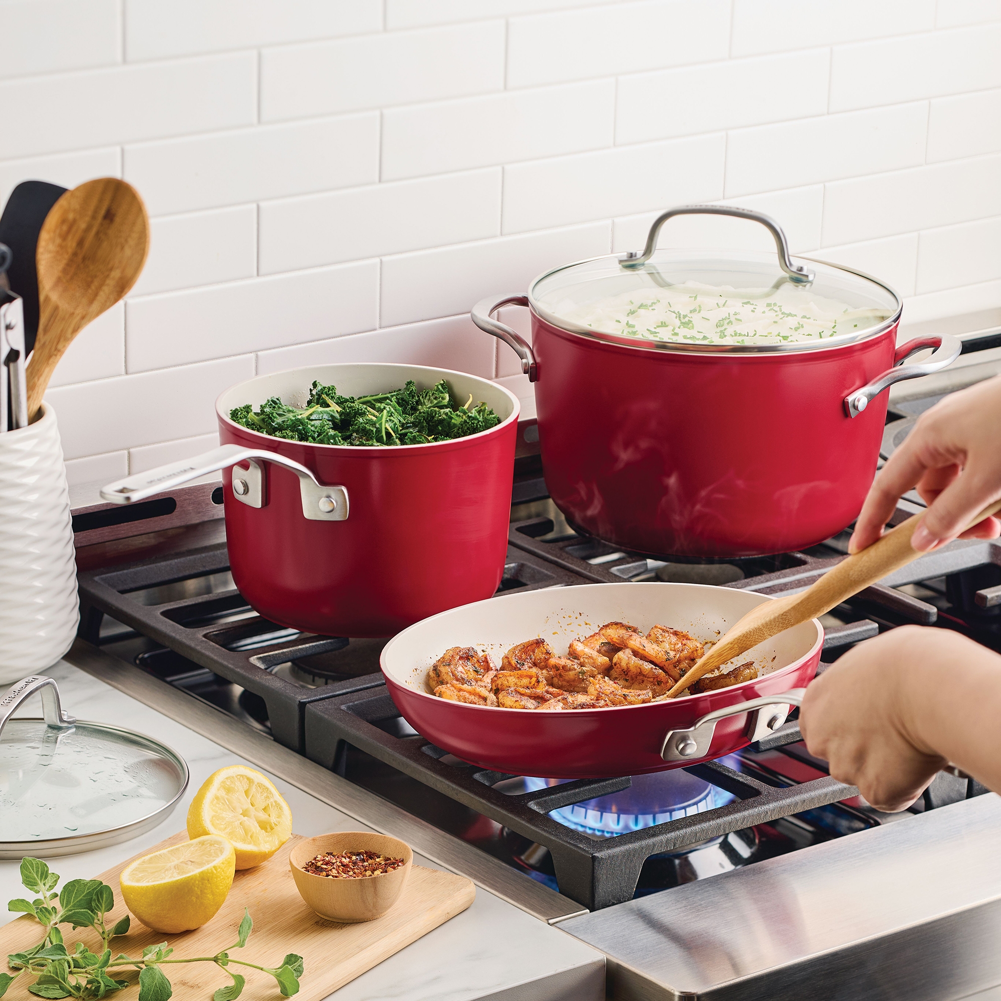 KitchenAid 10-Piece Cookware Set in Empire Red (TSC exclusive