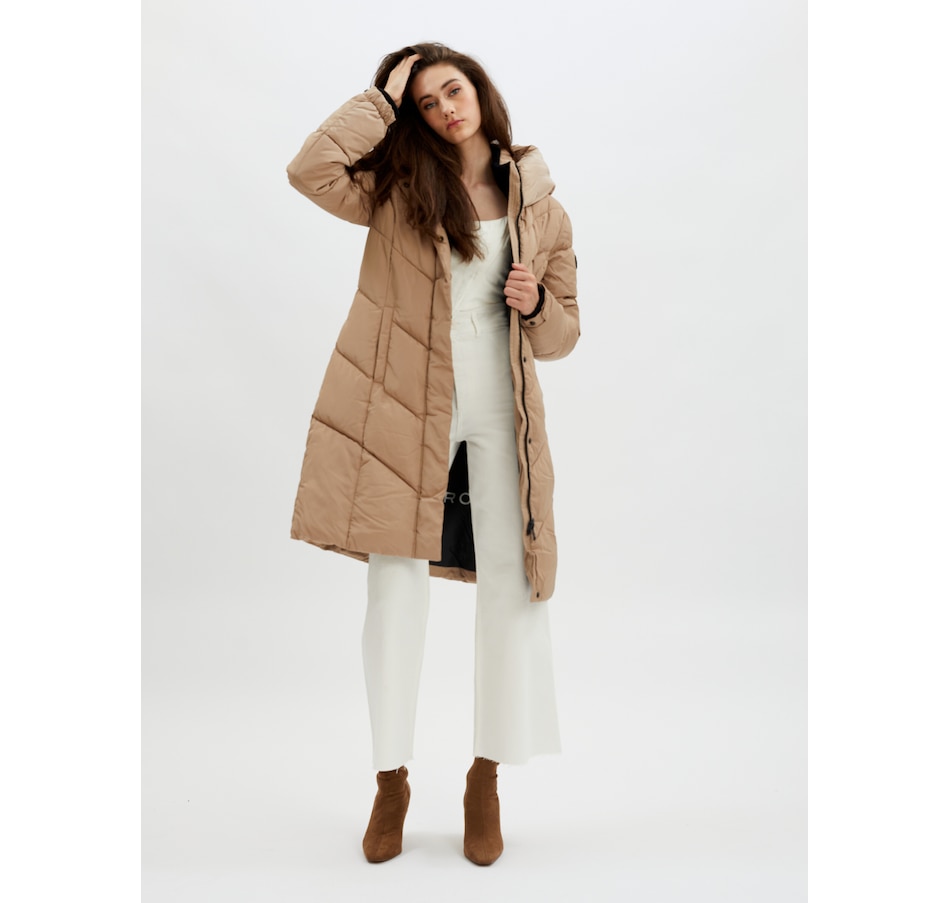 Image 219292_CML.jpg, Product 219-292 / Price $79.33, Point Zero Long Hooded Chevron Quilted Puffer Jacket from Point Zero on TSC.ca's Fashion department