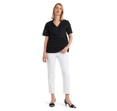 H Halston Short Sleeve Mix Media Blouse