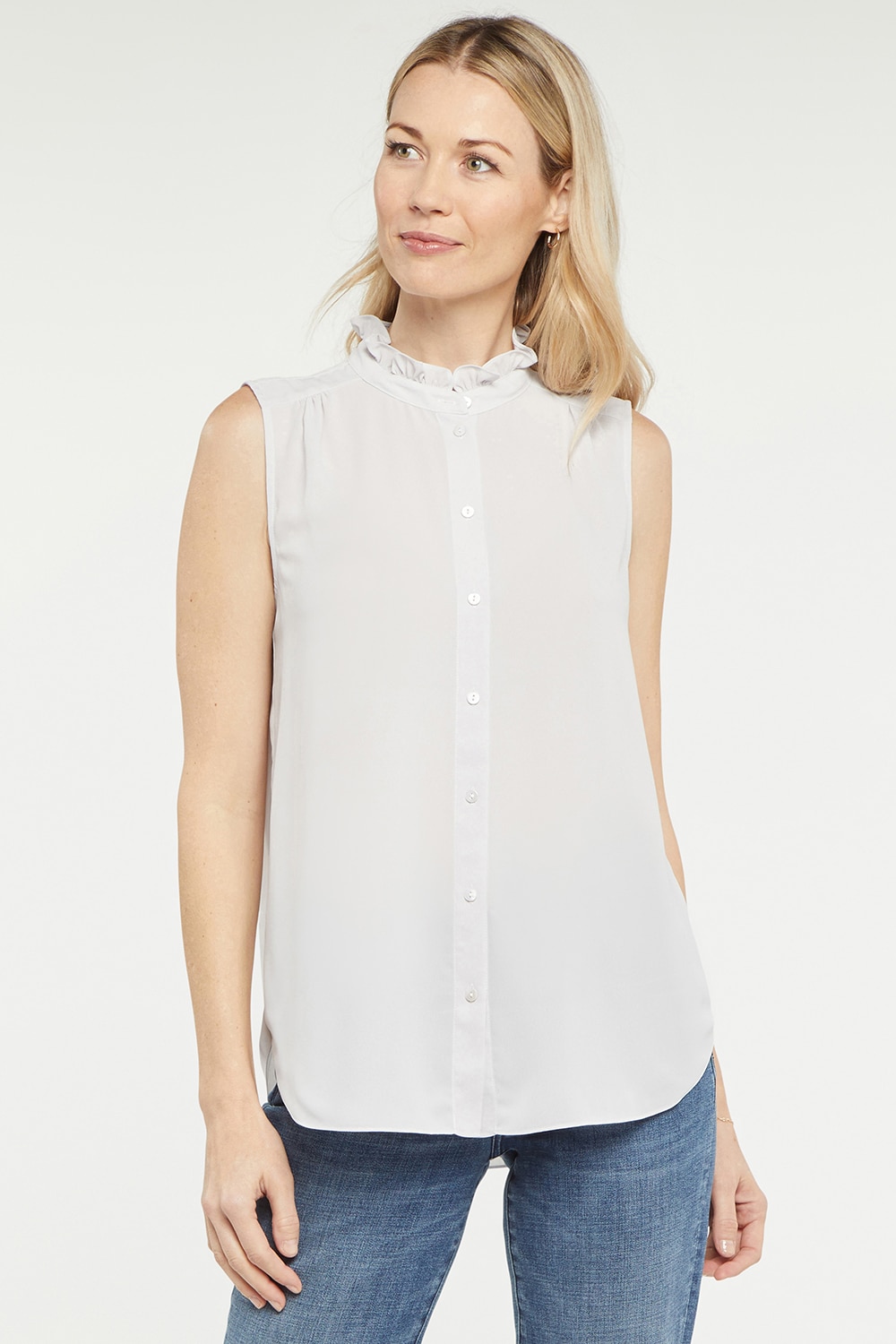 Ruffle neck sale sleeveless blouse