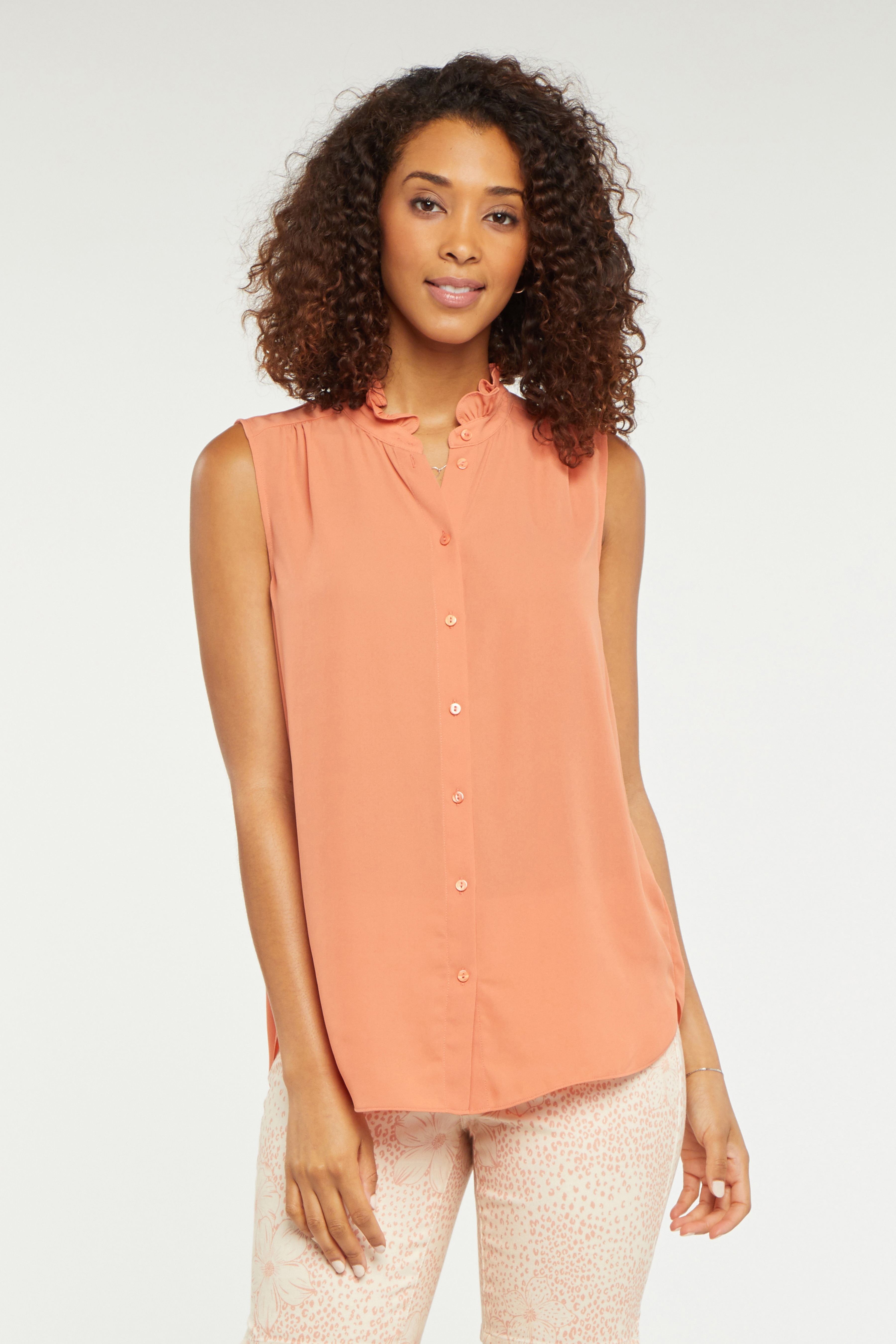 Ruffle neck sales sleeveless blouse