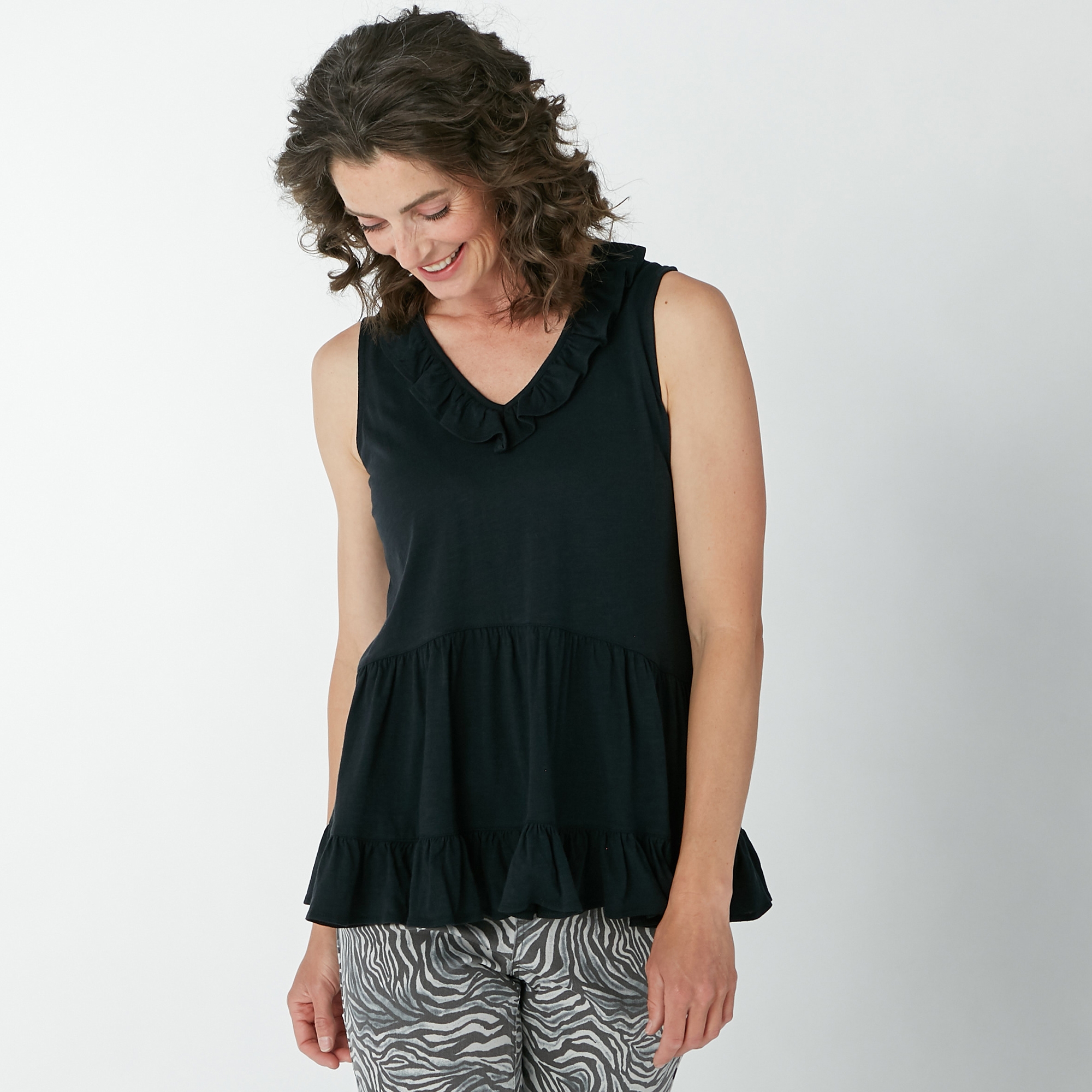 Diane Gilman Ruffle Neck Tiered Tank