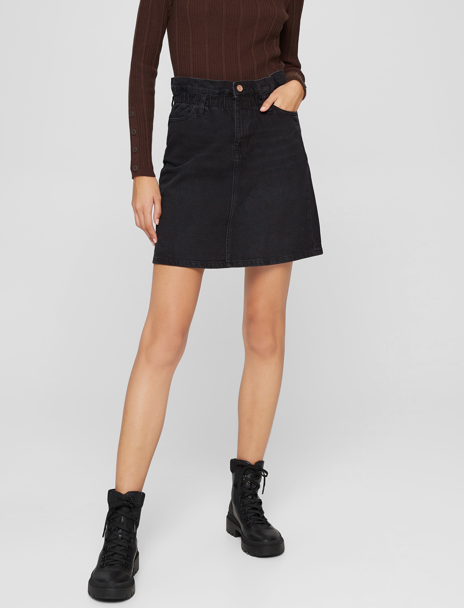 Black paperbag denim sales skirt