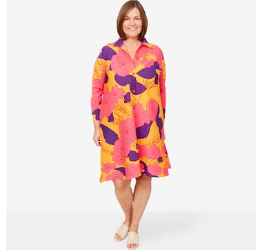 Red Coral Flower Power Plisse Button Down Topper