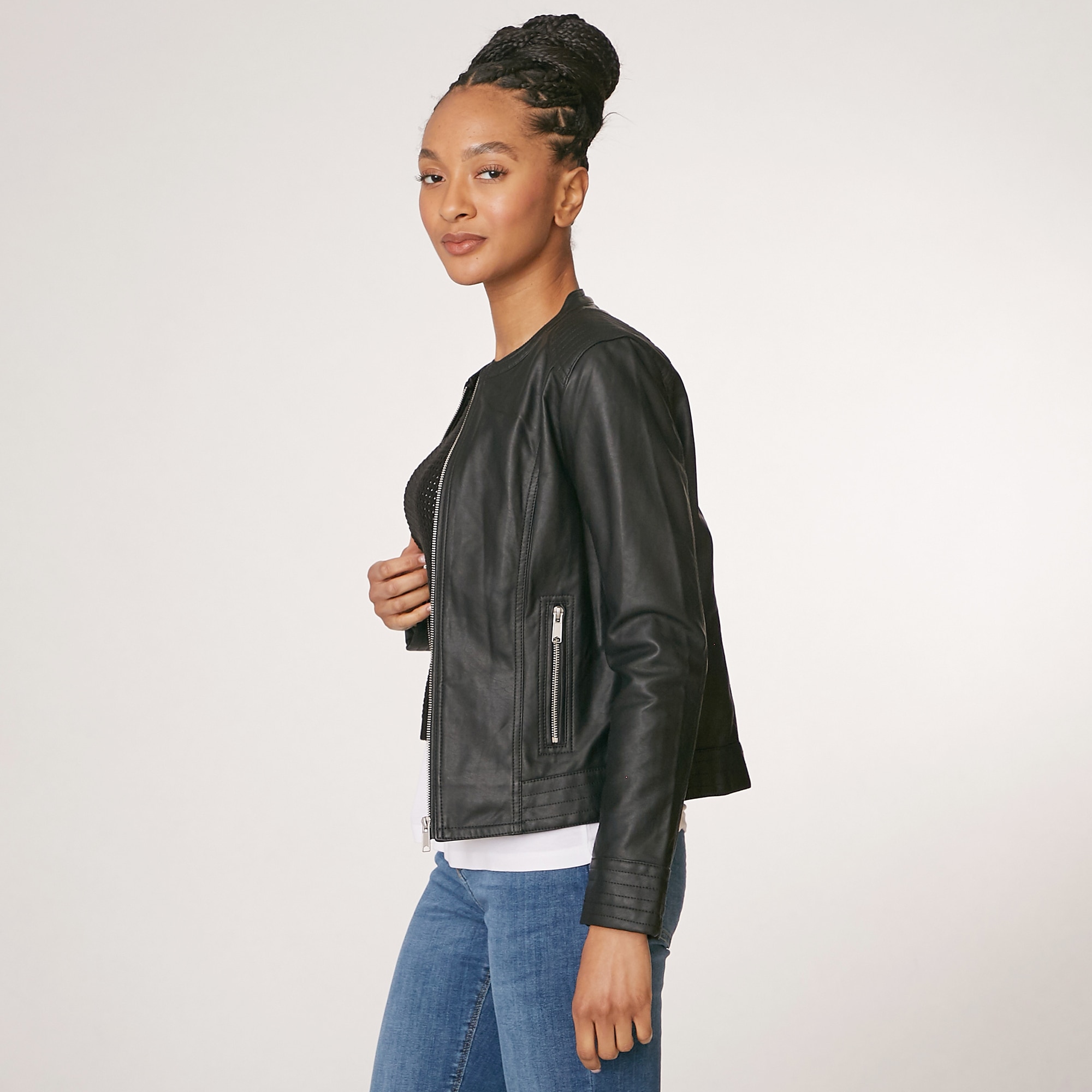 Brian Bailey Vegan Leather Zip Front Jacket