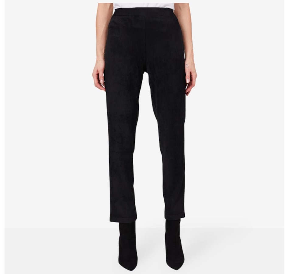 Image 219870_BLK.jpg, Product 219-870 / Price $59.88, Isaac Mizrahi Faux Suede Slim Ponte Ankle Pant from Isaac Mizrahi New York on TSC.ca's Fashion department