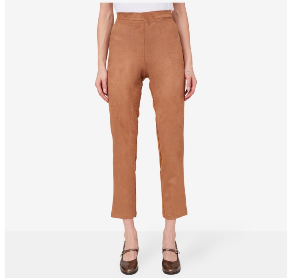 Image 219870_MOC.jpg, Product 219-870 / Price $59.88, Isaac Mizrahi Faux Suede Slim Ponte Ankle Pant from Isaac Mizrahi New York on TSC.ca's Fashion department