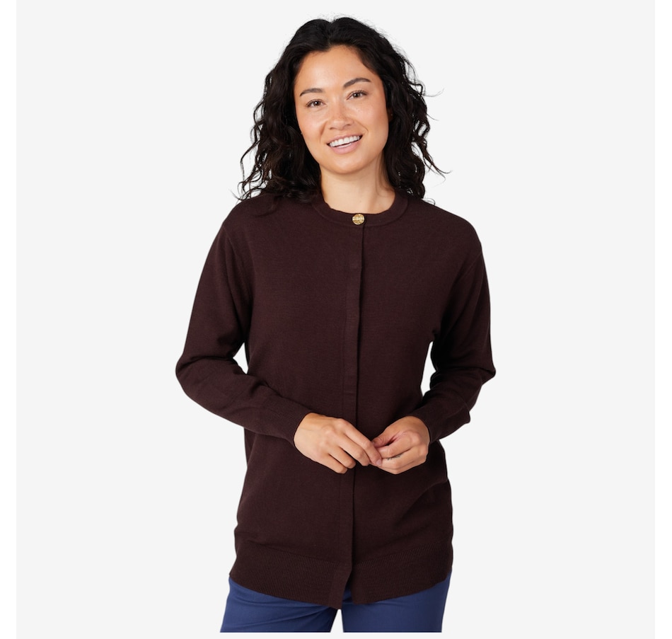 Image 219875_BRN.jpg, Product 219-875 / Price $79.88, Isaac Mizrahi Round Neck Button Down Cardigan Coat from Isaac Mizrahi New York on TSC.ca's Fashion department