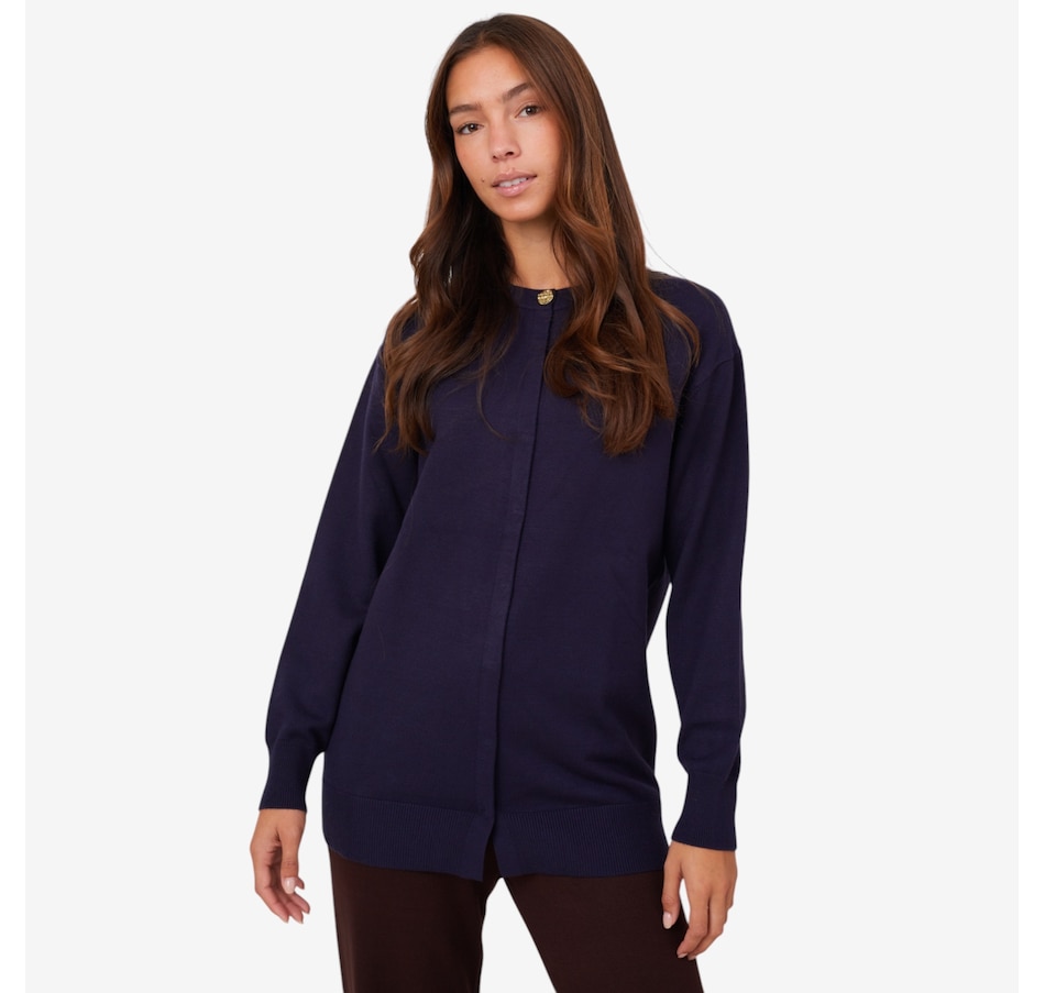 Image 219875_NVY.jpg, Product 219-875 / Price $79.88, Isaac Mizrahi Round Neck Button Down Cardigan Coat from Isaac Mizrahi New York on TSC.ca's Fashion department