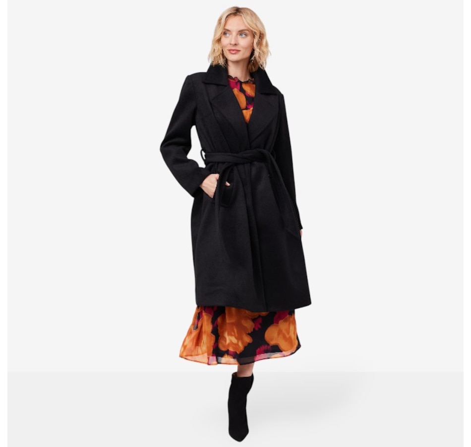 Image 219877_BLK.jpg, Product 219-877 / Price $170.88, Isaac Mizrahi Wool Blend Belted Wrap Coat from Isaac Mizrahi New York on TSC.ca's Fashion department