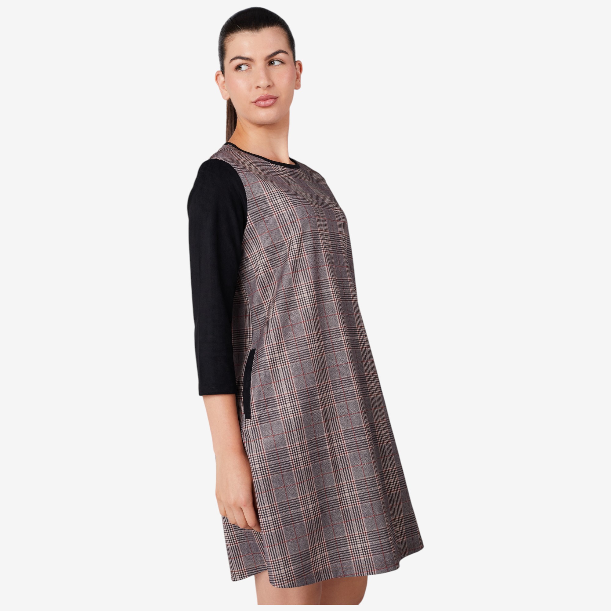 Isaac Mizrahi Ponte Knit Swing Dress with Faux Suede Sleeves - TSC.ca