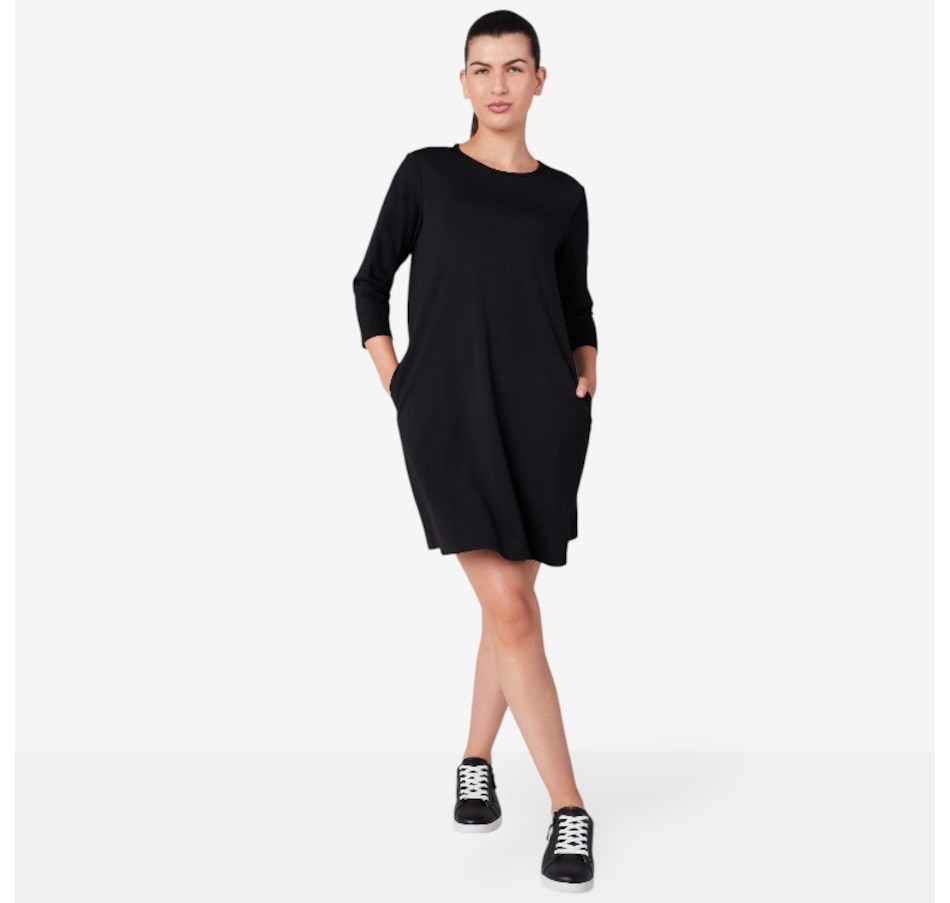 Image 219879_BLK.jpg, Product 219-879 / Price $59.88, Isaac Mizrahi Ponte Knit Swing Dress with Faux Suede Sleeves from Isaac Mizrahi New York on TSC.ca's Fashion department