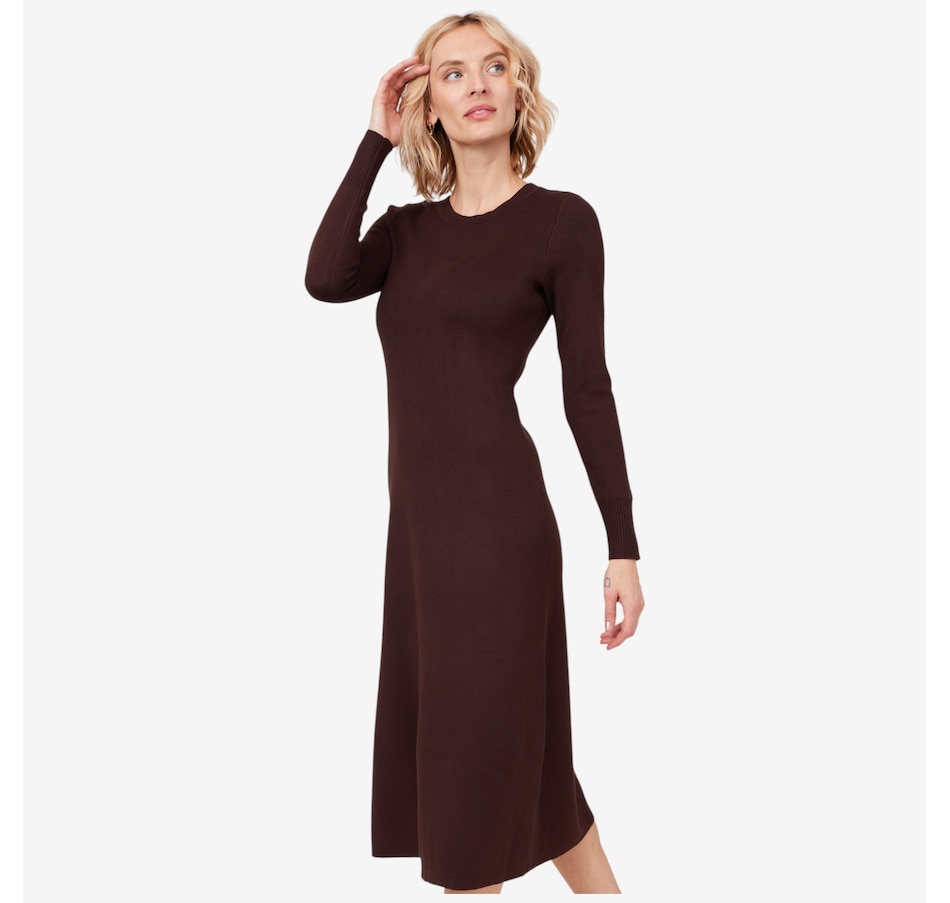 Image 219880_BRN.jpg, Product 219-880 / Price $79.88, Isaac Mizrahi Knit Midi Sweater Dress from Isaac Mizrahi New York on TSC.ca's Fashion department