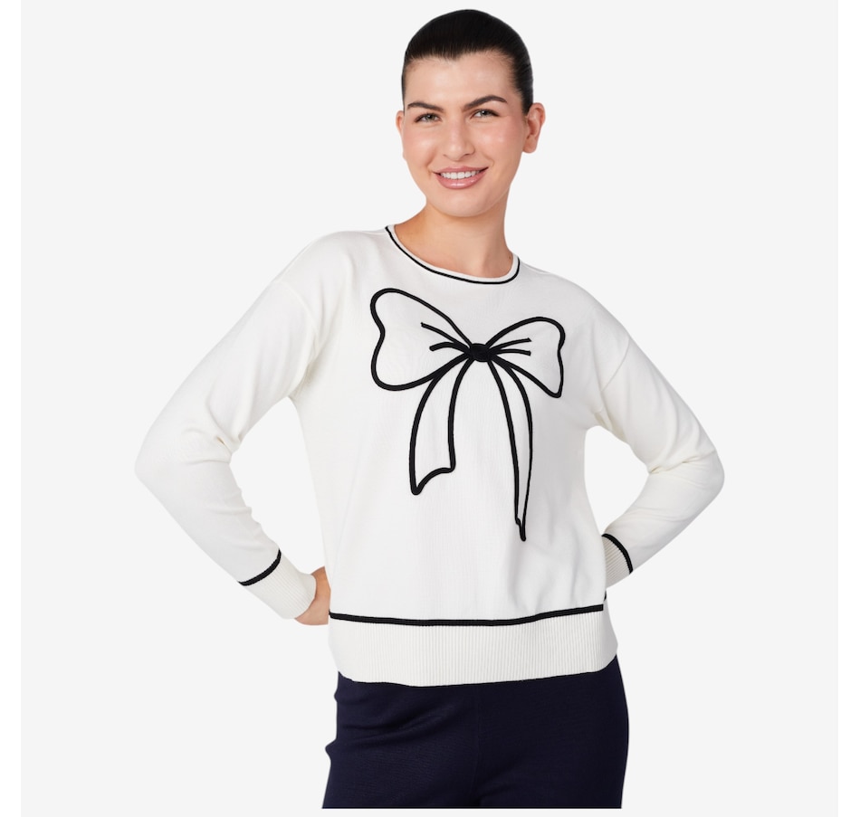 Image 219881_CRM.jpg, Product 219-881 / Price $69.88, Isaac Mizrahi Bow Sweater from Isaac Mizrahi New York on TSC.ca's Fashion department