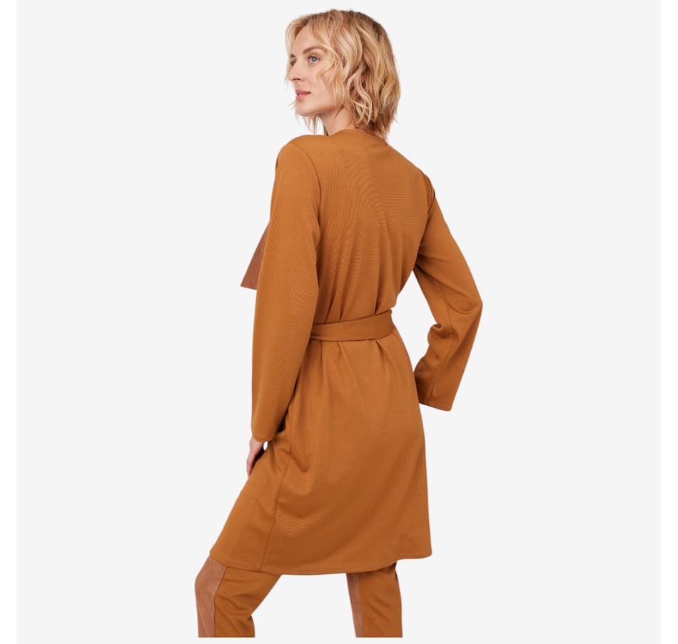 Image 219882_ALTMORE2.jpg, Product 219-882 / Price $79.88, Isaac Mizrahi Ponte & Faux Suede Drape Cardigan from Isaac Mizrahi New York on TSC.ca's Fashion department