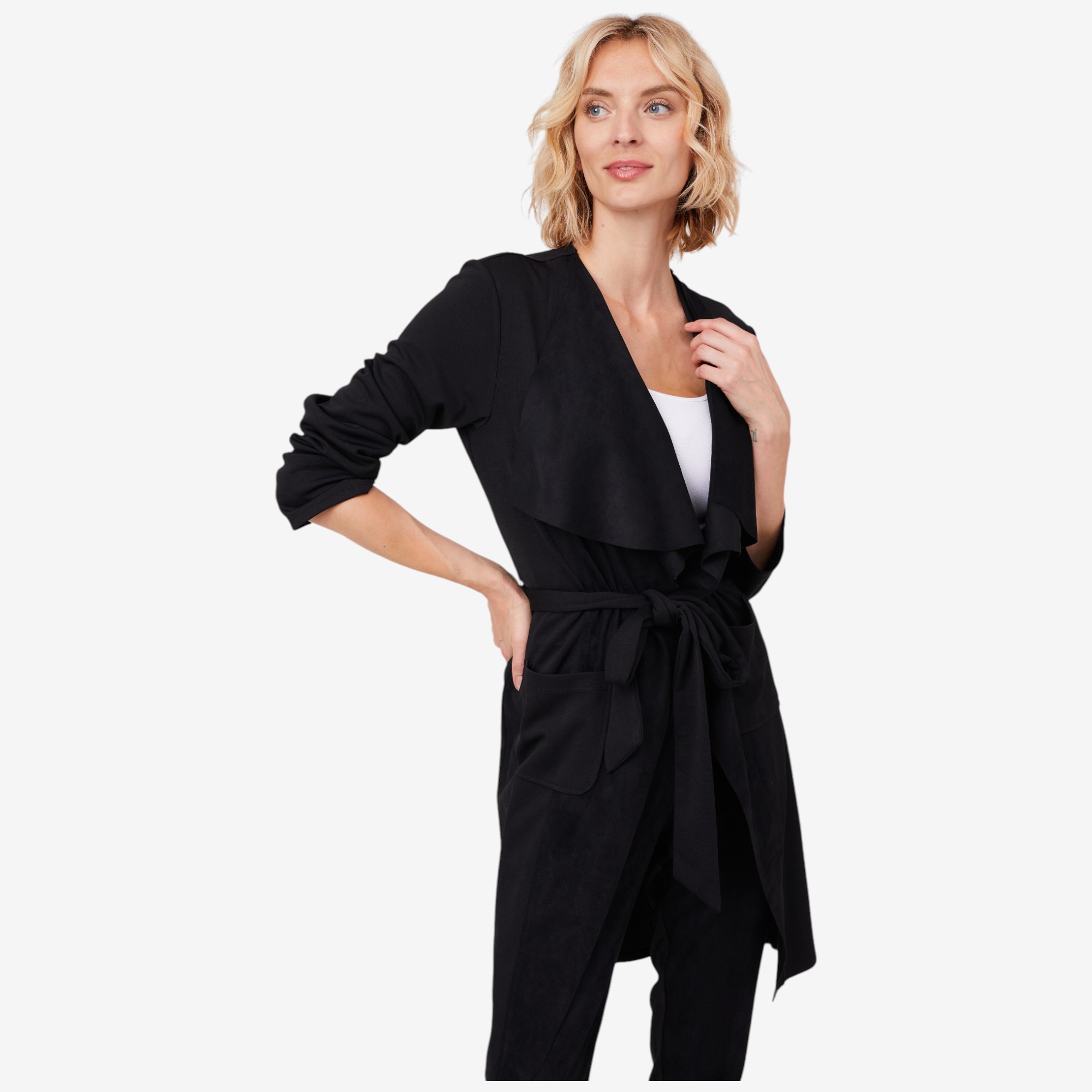 Isaac Mizrahi Ponte & Faux Suede Drape Cardigan - TSC.ca