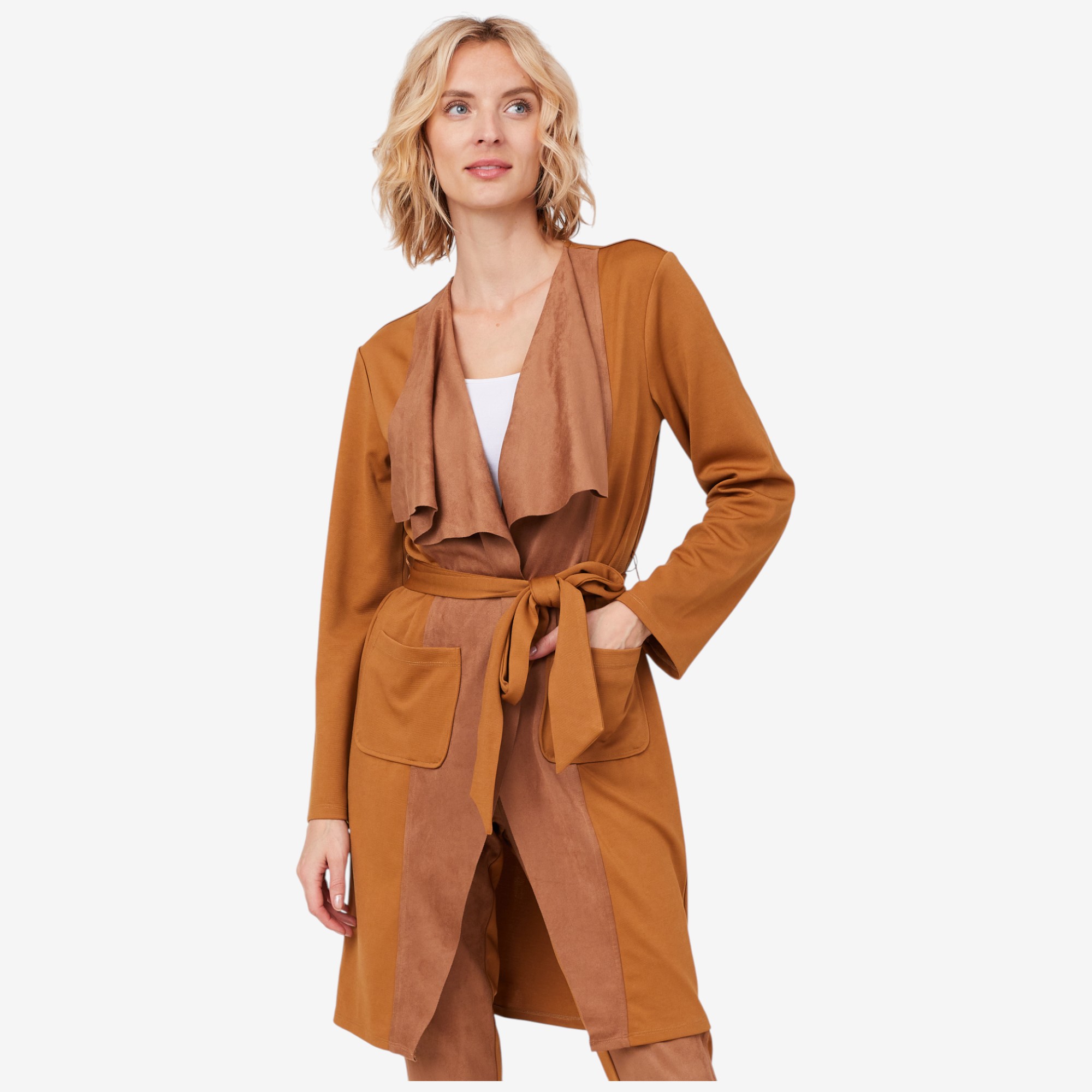 Isaac Mizrahi Ponte & Faux Suede Drape Cardigan - TSC.ca
