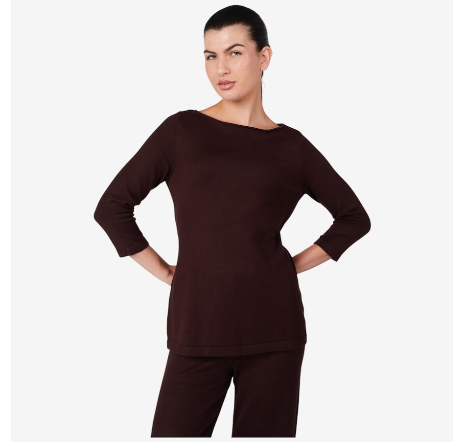 Image 219883_BRN.jpg, Product 219-883 / Price $49.88, Isaac Mizrahi Rib Knit Belted Tunic from Isaac Mizrahi New York on TSC.ca's Fashion department