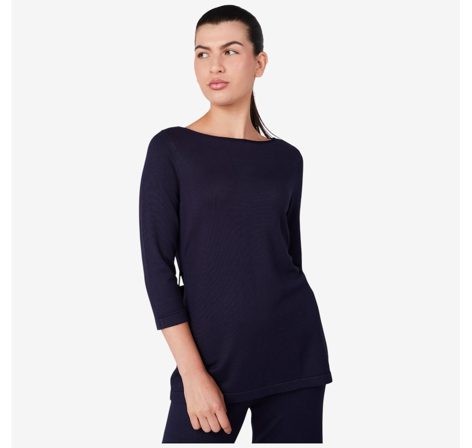Image 219883_NVY.jpg, Product 219-883 / Price $49.88, Isaac Mizrahi Rib Knit Belted Tunic from Isaac Mizrahi New York on TSC.ca's Fashion department