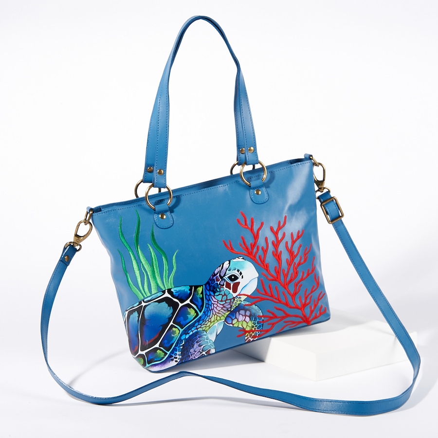 Image 219965_TREEF.jpg, Product 219-965 / Price $149.88, Anuschka Painted and Embroidered Zip Top Tote from Anuschka Handbags on TSC.ca's Fashion department
