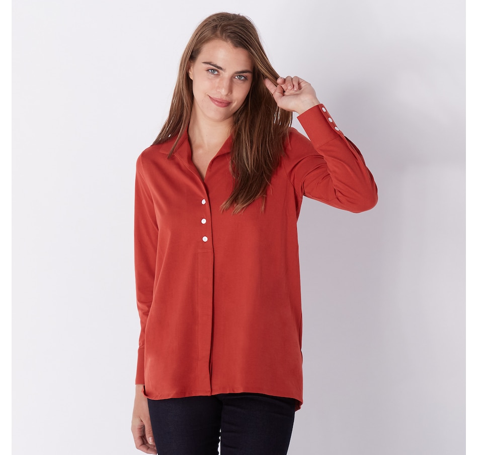 Clothing & Shoes - Tops - Shirts & Blouses - WynneLayers Cotton Span Knit 3-Button  Shirt - Online Shopping for Canadians