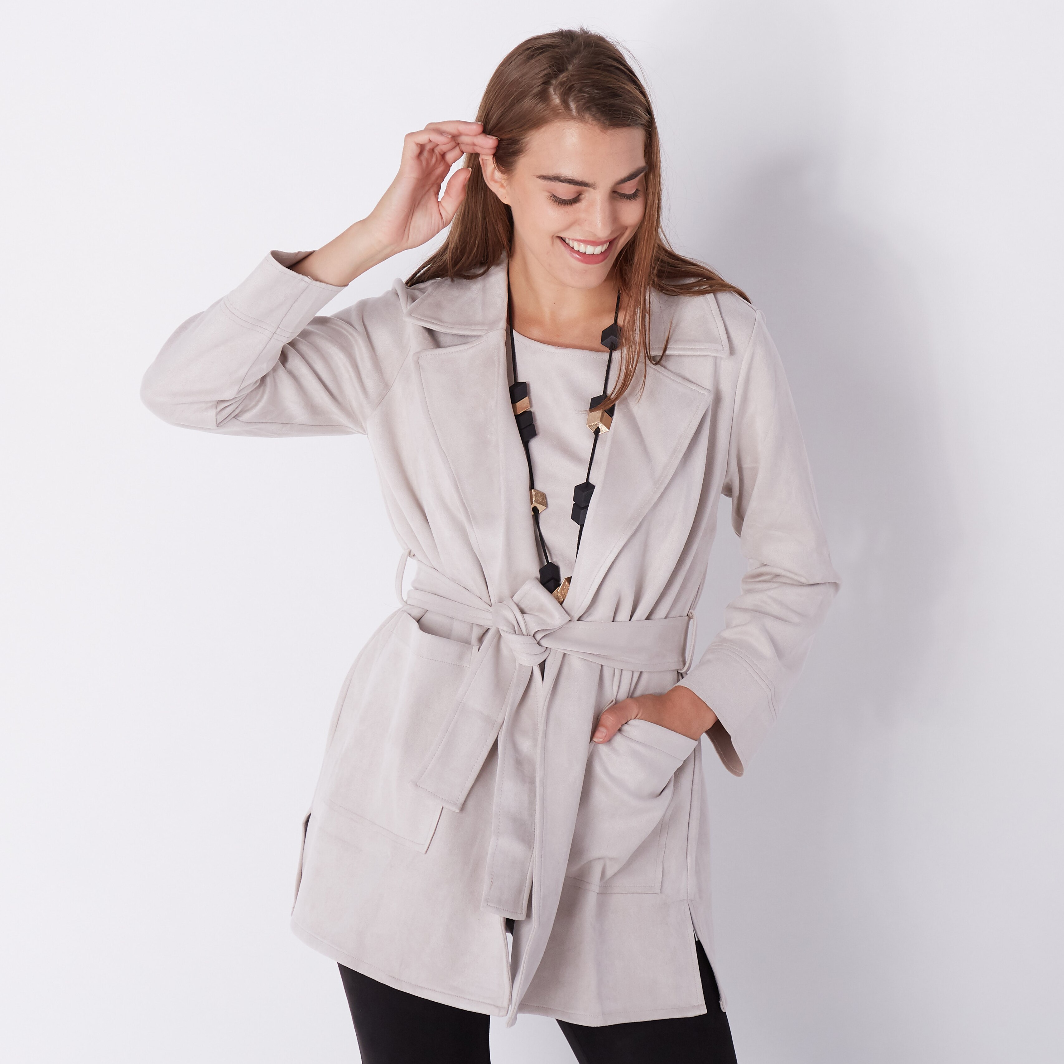 Faux sale suede trench