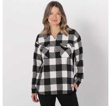 Cuddl Duds Flannel Fleece Half Zip Shirt - Online Shopping for