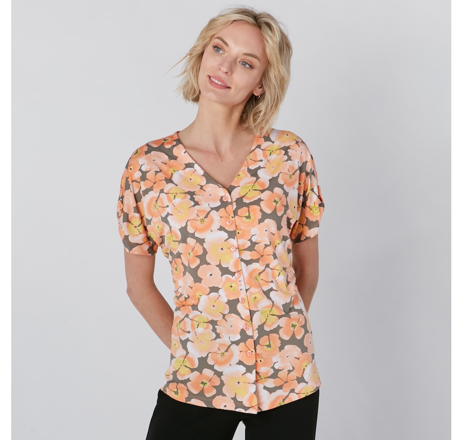 Image 220466_KHECR.jpg, Product 220-466 / Price $24.33, Kim & Co Brazil Knit Short Sleeve Button Detail Shirt from Kim & Co. on TSC.ca's Fashion department