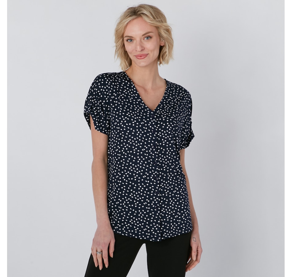 Image 220466_NECRU.jpg, Product 220-466 / Price $24.33, Kim & Co Brazil Knit Short Sleeve Button Detail Shirt from Kim & Co. on TSC.ca's Fashion department