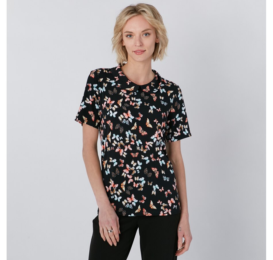 Image 220468_BKMU.jpg, Product 220-468 / Price $24.33, Kim & Co Printed Brazil Knit Peter Pan Collar Cap Sleeve Top from Kim & Co. on TSC.ca's Fashion department