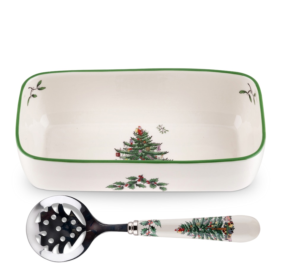 Image 220740.jpg, Product 220-740 / Price $40.00, Portmeirion Spode Christmas Tree Cranberry Server with Slotted Spoon from Portmeirion - Spode on TSC.ca's Kitchen department