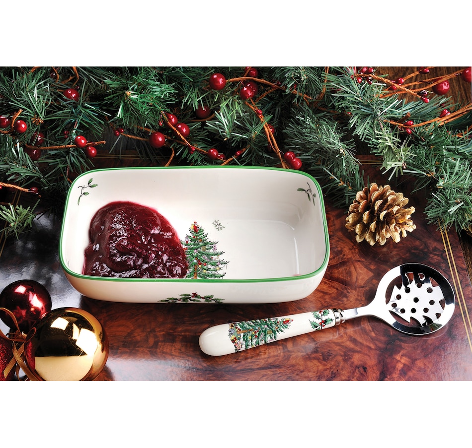 Image 220740_ALTMORE1.jpg, Product 220-740 / Price $40.00, Portmeirion Spode Christmas Tree Cranberry Server with Slotted Spoon from Portmeirion - Spode on TSC.ca's Kitchen department