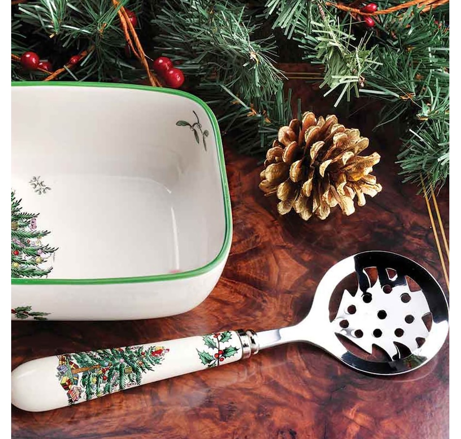 Image 220740_ALTMORE2.jpg, Product 220-740 / Price $40.00, Portmeirion Spode Christmas Tree Cranberry Server with Slotted Spoon from Portmeirion - Spode on TSC.ca's Kitchen department