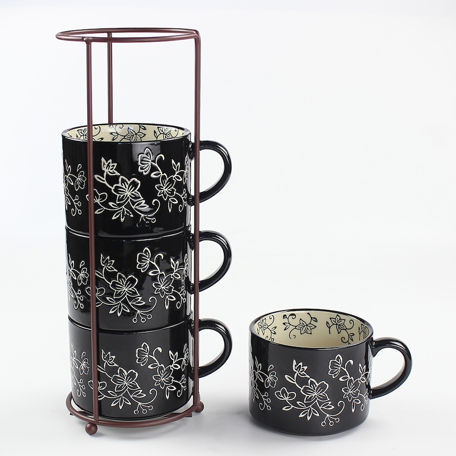 Image 220838_FLBLK.jpg, Product 220-838 / Price $33.88, temp-tations Stackable Mugs (Set of 4) from temp-tations on TSC.ca's Kitchen department
